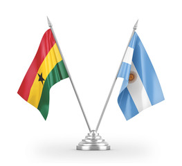 Argentina and Ghana table flags isolated on white 3D rendering
