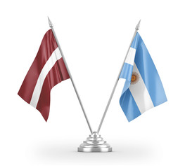 Argentina and Latvia table flags isolated on white 3D rendering