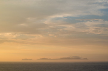 Island covered in fog