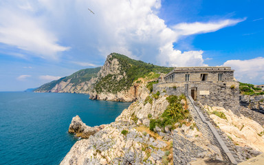 Fototapeta na wymiar Ligurian coast. View from the old fortress in Portovenere town, Italy
