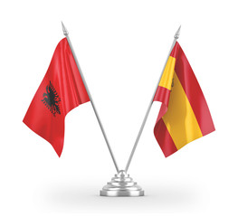 Spain and Albania table flags isolated on white 3D rendering