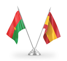 Spain and Burkina Faso table flags isolated on white 3D rendering