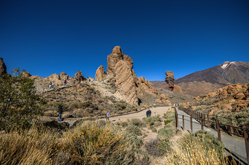 Rock formations and Mount Teide in National Park. Tenerife, Canary Islands