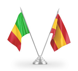 Spain and Mali table flags isolated on white 3D rendering