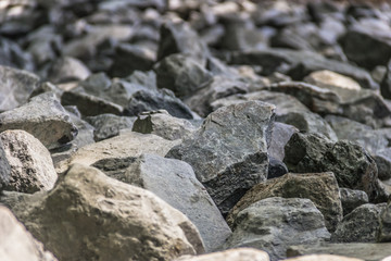 Close up of large rocks piled up to control soil erosion