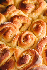 Sweet tasty homemade Rose buns rolls with sugar hot and fresh, bakery for recipe book, selective focus, macro texture