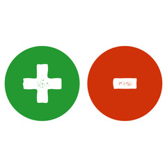 Fototapeta premium Add sign in green button and delete sign on red button on white . Plus and minus sign