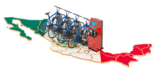 Bicycle sharing system in Mexico concept, 3D rendering