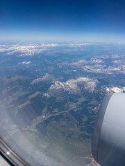 Aerial view of Dolomites and Italian Alps from an airplane.