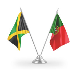 Portugal and Jamaica table flags isolated on white 3D rendering