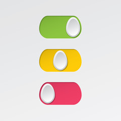 On and Off Blank Toggle Switch Egg Shape Buttons Set Modern Devices User Interface Mockup or Template Easter Concept - Green Red and Yellow on White Background - Gradient Graphic Design