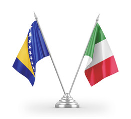 Italy and Bosnia and Herzegovina table flags isolated on white 3D rendering
