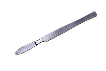 Surgical metal scalpel isolated on white background