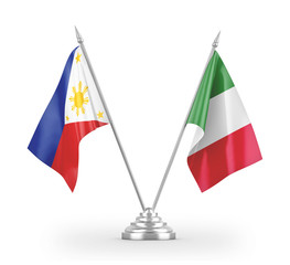 Italy and Philippines table flags isolated on white 3D rendering