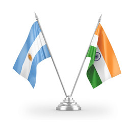 India and Argentina table flags isolated on white 3D rendering