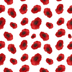 Hand drawn seamless pattern with poppies made in watercolor