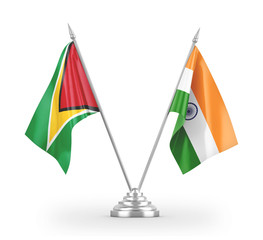 India and Guyana table flags isolated on white 3D rendering