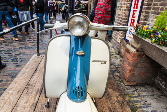 Old vintage motorbike in Camden Market, London, England, United Kingdom