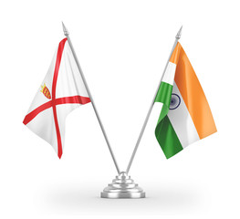 Fototapeta na wymiar India and Jersey table flags isolated on white 3D rendering