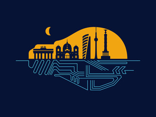 berlin german landmark building night scene tech style