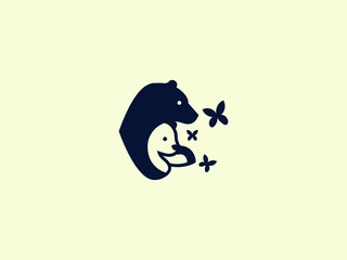 momma bear baby bear butterfly logo template