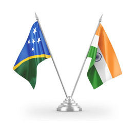 India and Solomon Islands table flags isolated on white 3D rendering