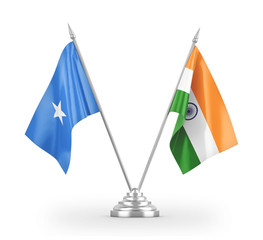 India and Somalia table flags isolated on white 3D rendering