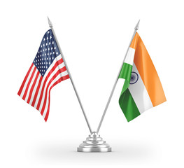 India and United States table flags isolated on white 3D rendering