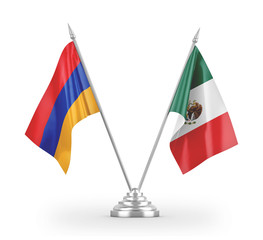 Mexico and Armenia table flags isolated on white 3D rendering