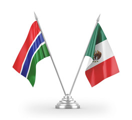 Mexico and Gambia table flags isolated on white 3D rendering