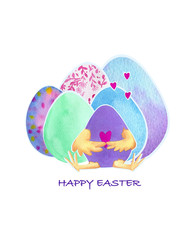 Eggs and chicken in the Easter postcard