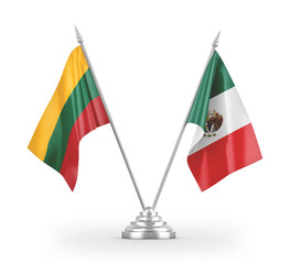 Mexico and Lithuania table flags isolated on white 3D rendering