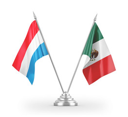 Mexico and Luxembourg table flags isolated on white 3D rendering