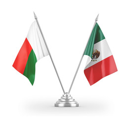 Mexico and Madagascar table flags isolated on white 3D rendering