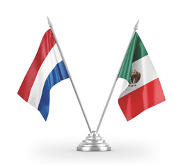 Mexico and Netherlands table flags isolated on white 3D rendering