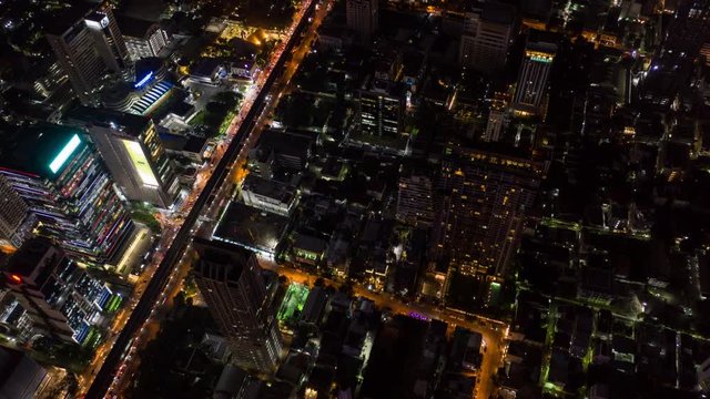 Aerial Thailand Time Lapse 12123-28 Bangkok Downtown Night September 2019 4K  Aerial time lapse video of downtown Bangkok in Thailand during a beautiful evening night