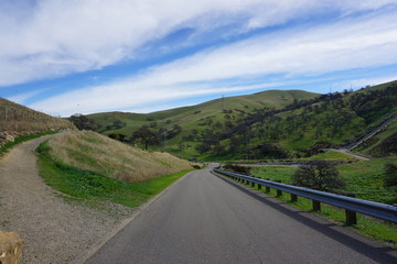 road highway green hills 