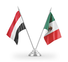 Mexico and Yemen table flags isolated on white 3D rendering