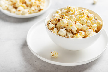 Salt popcorn in the light bowl