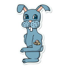 cool cartoon easter bunny with easter eggs tattoo. white background isolated sticker vector illustration