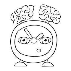 green old alarm clock with brains on the head instead of a bell. smart watch. cartoon isolated stock vector illustration
