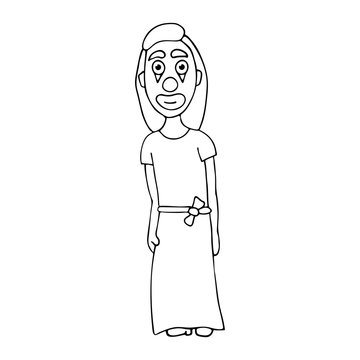 recommend clip art: cartoon woman clown in dress. white background isolated outline vector illustration