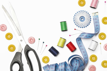 Set of different sewing items isolated on white background