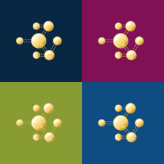 Molecule structure golden logo. Modern abstract vector science icon for any purposes. Medical technology geometric design concept.