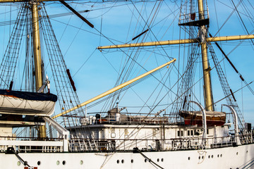 Obraz premium A white passenger ship is moored.