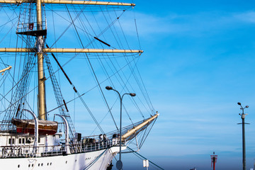 Fototapeta premium A big white passenger ship is moored.
