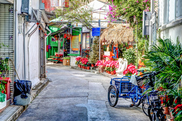 Street vendors in Tai O fishing village on Lantau Island in Hong Kong. 