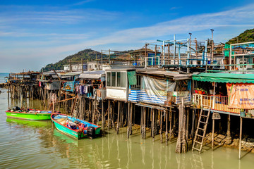 Stilt homes along the shores of Tai O fishing village in Hong Kong