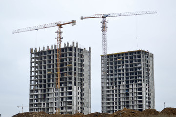 Construction of large modern monolithic frame houses, buildings using industrial construction...