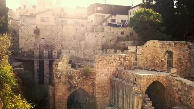 Old city fortification walls excavations in Jerusalem, Israel, 4k color graded